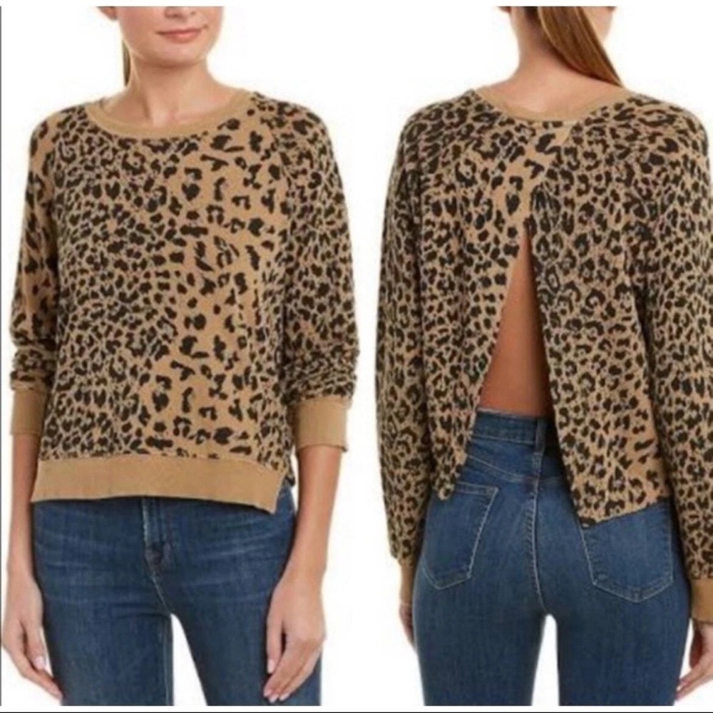 Current Elliott - Leopard Print Split Back Long Sleeve Sweatshirt - Size 1